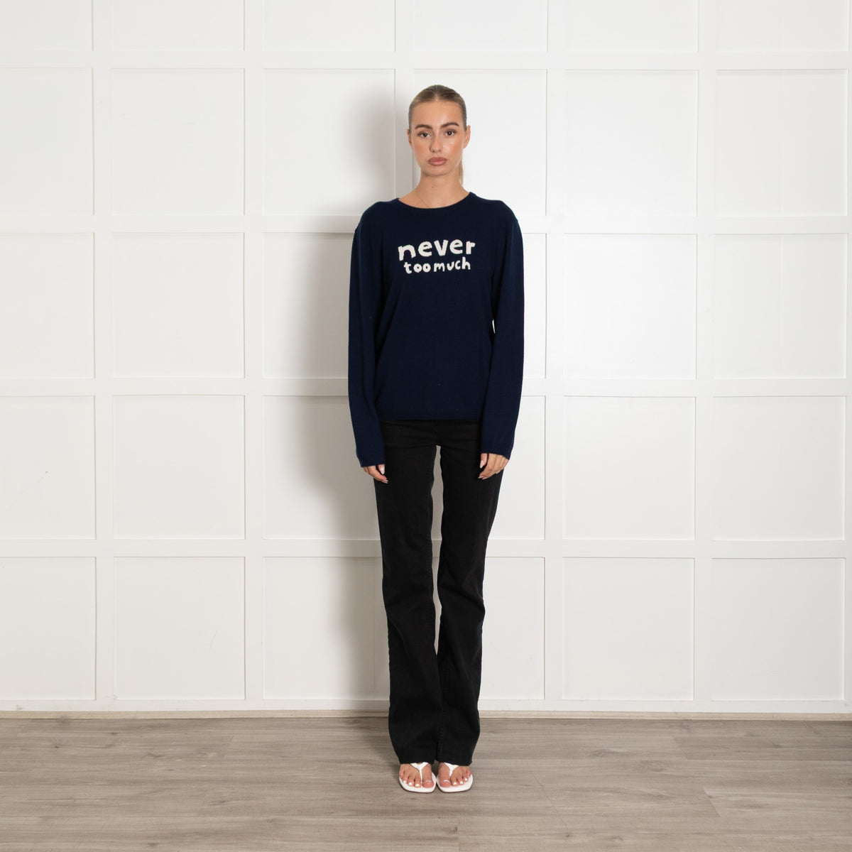 Wyse Merino Wool Never Too Much Logo Navy Knit - Image 1