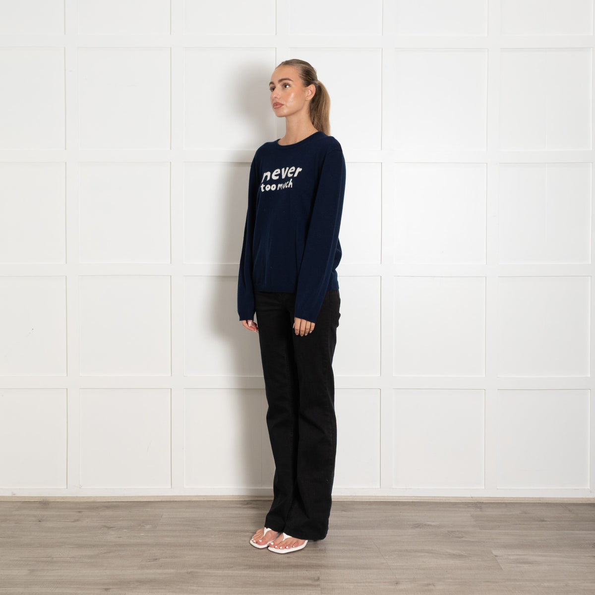 Wyse Merino Wool Never Too Much Logo Navy Knit - Image 3