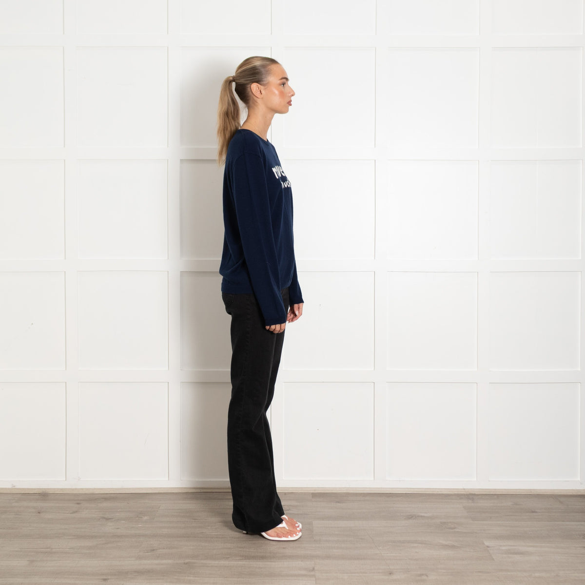 Wyse Merino Wool Never Too Much Logo Navy Knit - Image 6