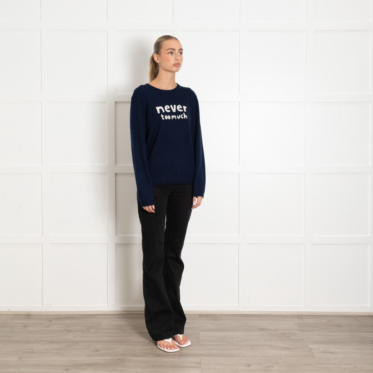 Wyse Merino Wool Never Too Much Logo Navy Knit - Image 7