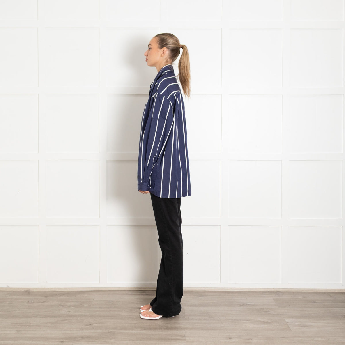 Yaitee Blue and White Stripe Oversized Shirt with Pockets - Image 4