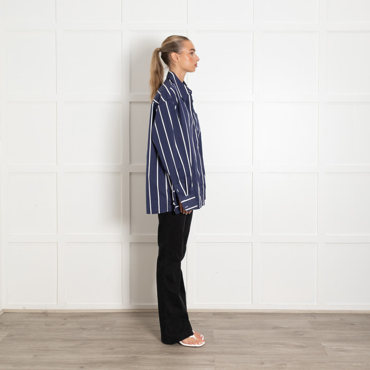 Yaitee Blue and White Stripe Oversized Shirt with Pockets - Image 6