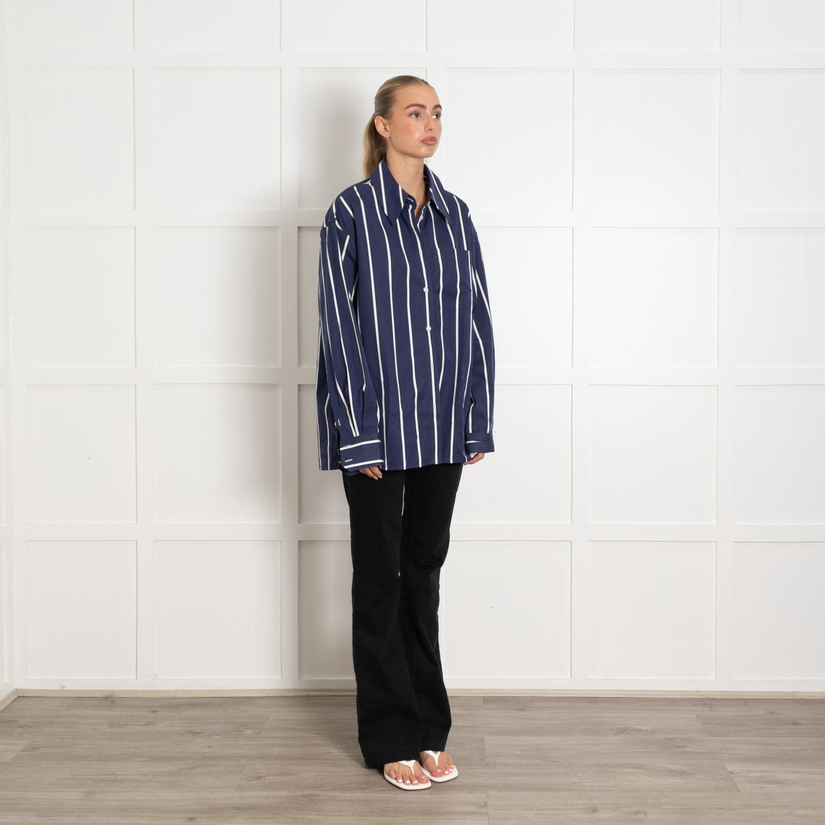 Yaitee Blue and White Stripe Oversized Shirt with Pockets - Image 7