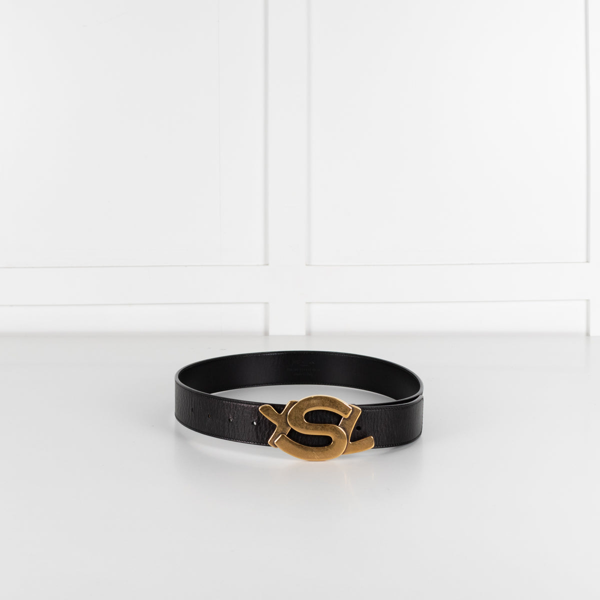 Yves Saint Laurent Black Belt With Gold Logo Buckle - Image 1