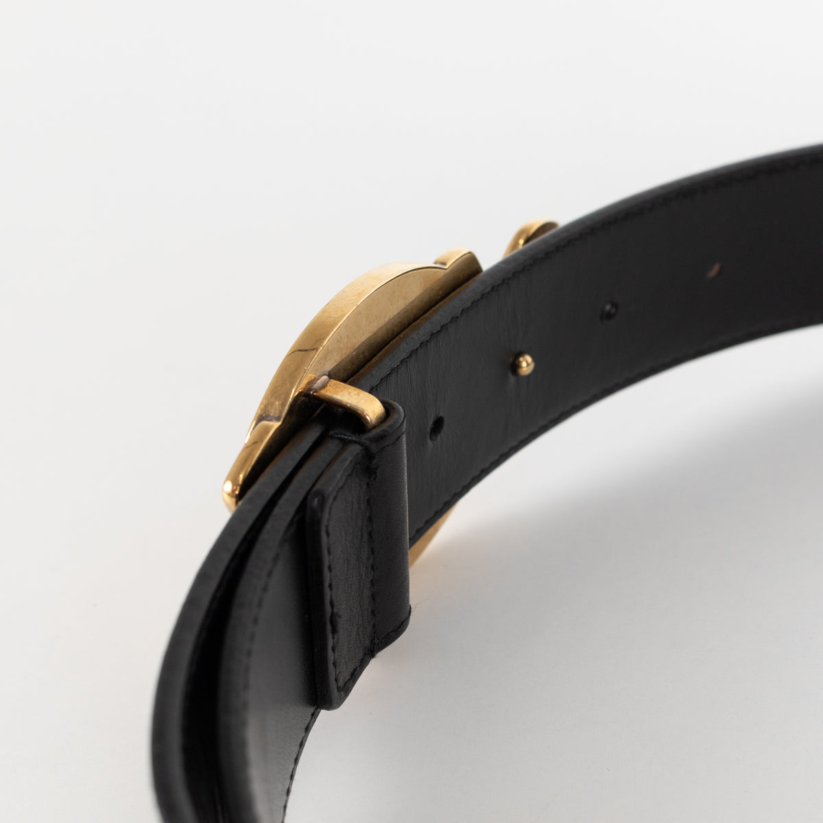 Yves Saint Laurent Black Belt With Gold Logo Buckle - Image 10