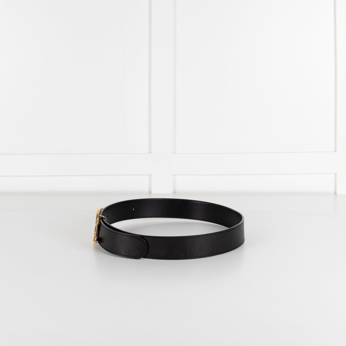 Yves Saint Laurent Black Belt With Gold Logo Buckle - Image 2