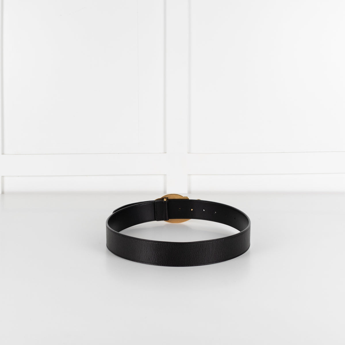 Yves Saint Laurent Black Belt With Gold Logo Buckle - Image 3