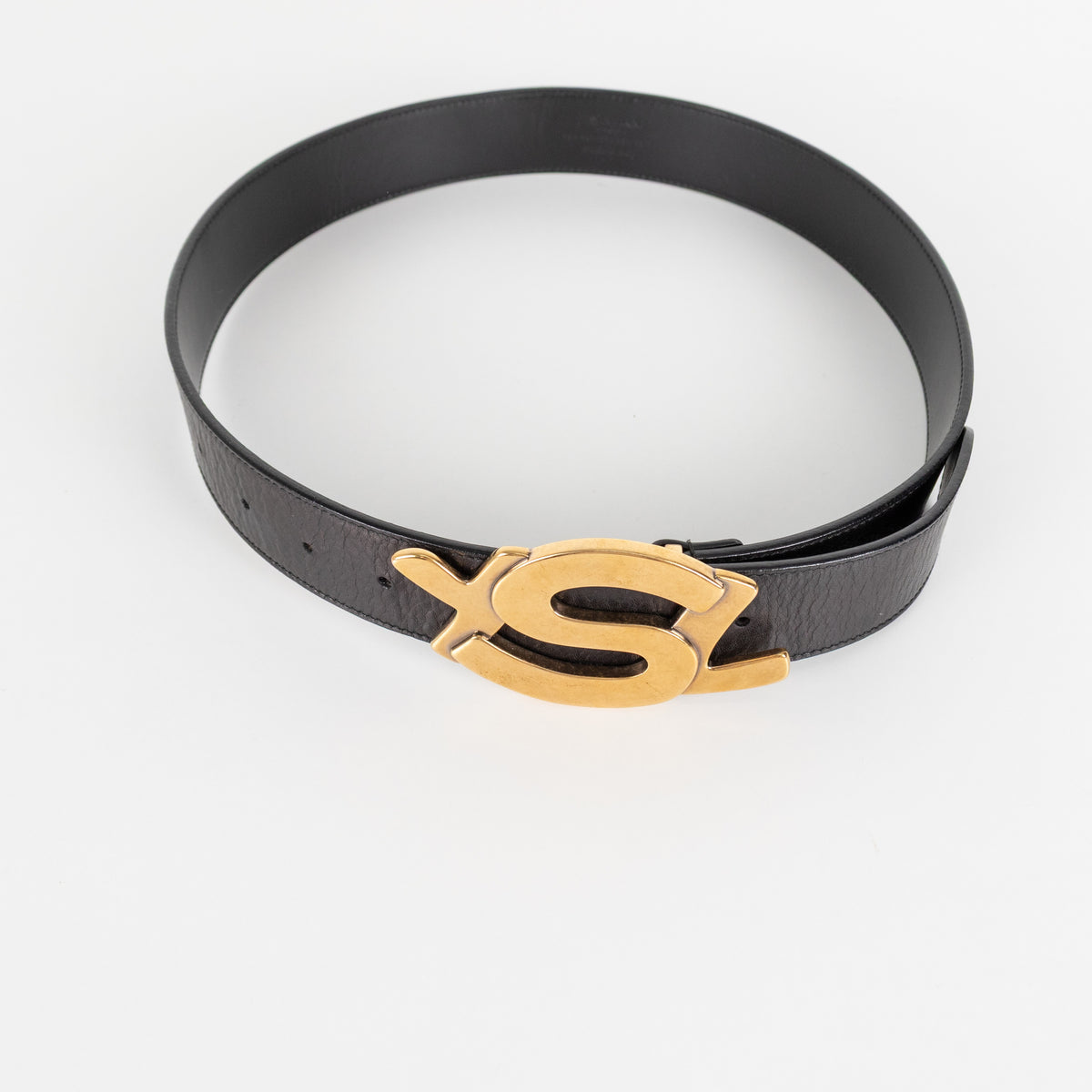 Yves Saint Laurent Black Belt With Gold Logo Buckle - Image 5