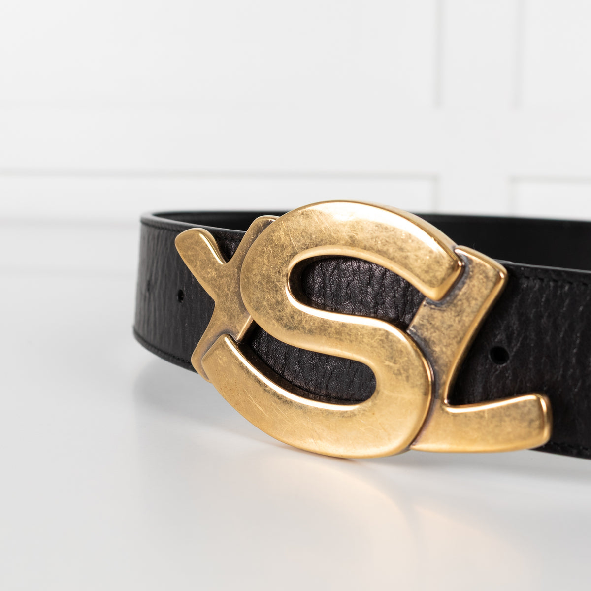 Yves Saint Laurent Black Belt With Gold Logo Buckle - Image 7