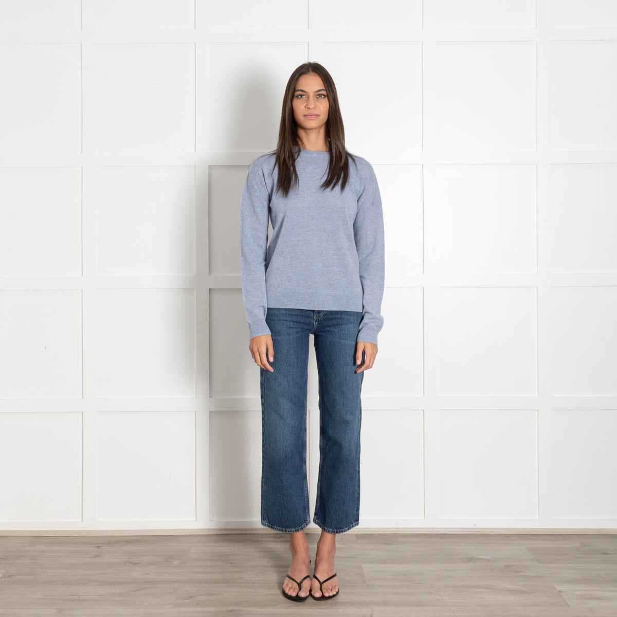 Zadig & Voltaire Blue Marl Sweater with Brown Leather Elbow Patches - Image 1