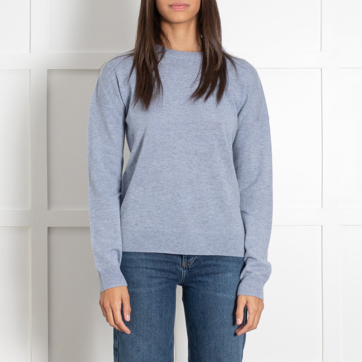Zadig & Voltaire Blue Marl Sweater with Brown Leather Elbow Patches - Image 2