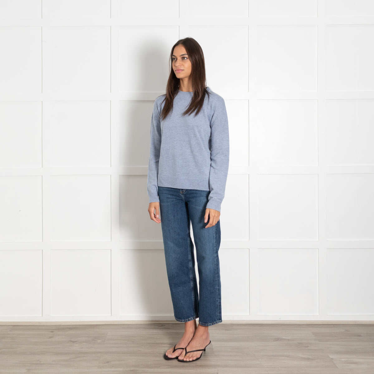Zadig & Voltaire Blue Marl Sweater with Brown Leather Elbow Patches - Image 3
