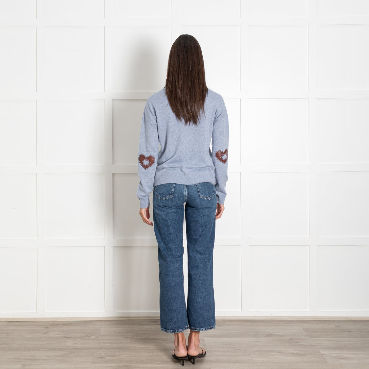 Zadig & Voltaire Blue Marl Sweater with Brown Leather Elbow Patches - Image 5