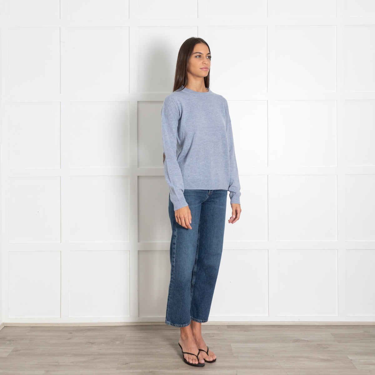 Zadig & Voltaire Blue Marl Sweater with Brown Leather Elbow Patches - Image 7