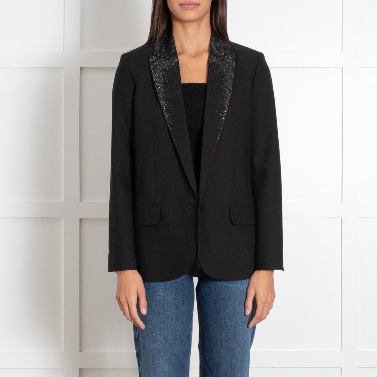 Zadig & Voltaire Preloved Black Rhinestone Embellished Blazer - Image 1