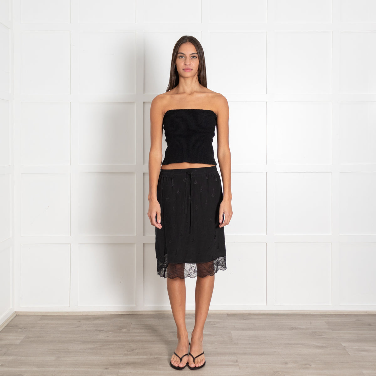 Zadig & Voltaire Preloved Black Silk and Lace Guitar Print Mini Skirt - Image 1