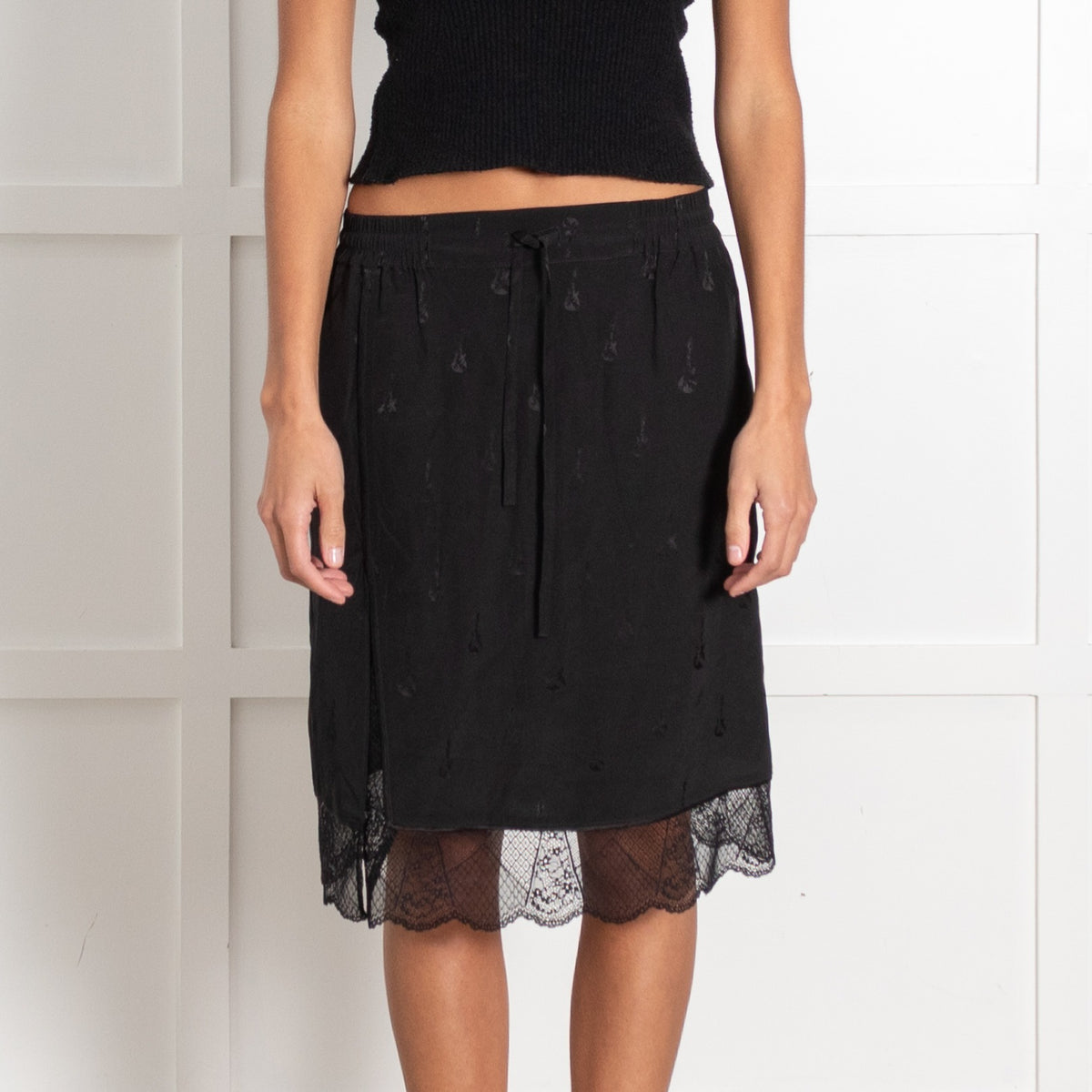 Zadig & Voltaire Preloved Black Silk and Lace Guitar Print Mini Skirt - Image 2