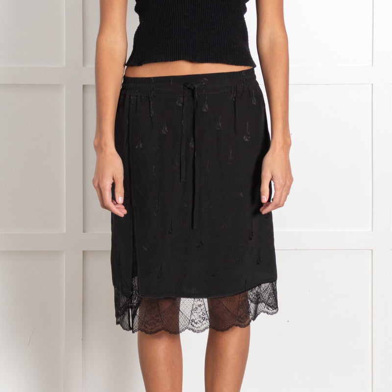 Zadig & Voltaire Preloved Black Silk and Lace Guitar Print Mini Skirt - Image 2