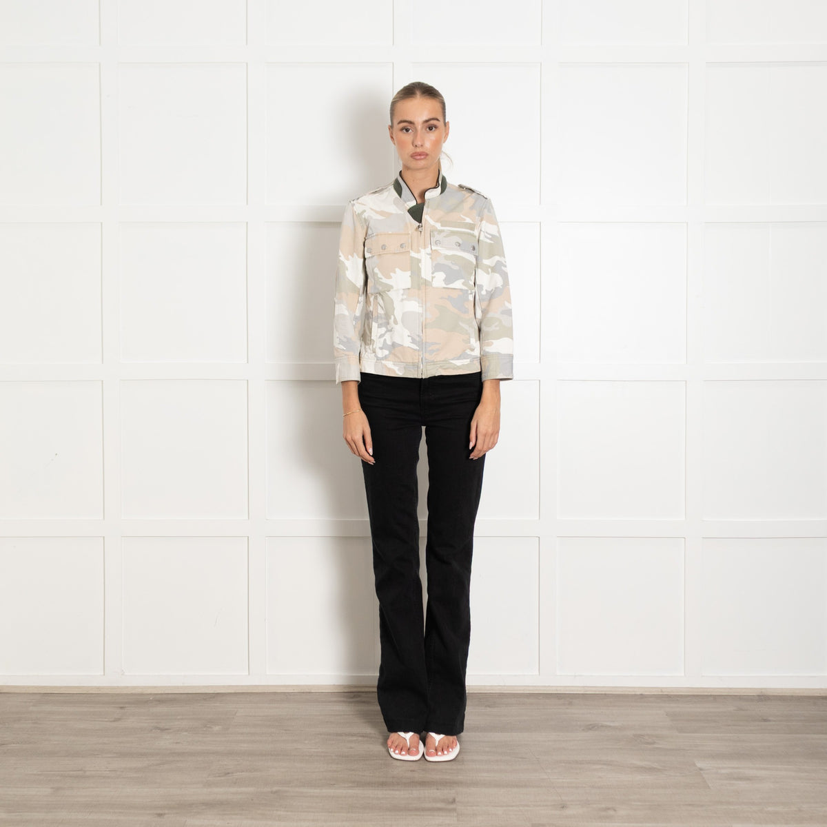 Zadig & Voltaire Preloved Cream Beige Green Camouflage Zip Up Jacket - Image 1