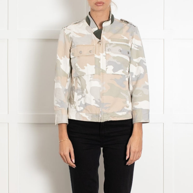 Zadig & Voltaire Preloved Cream Beige Green Camouflage Zip Up Jacket - Image 2