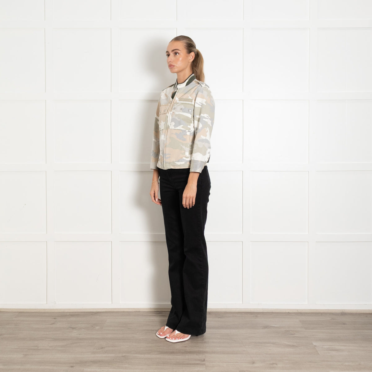 Zadig & Voltaire Preloved Cream Beige Green Camouflage Zip Up Jacket - Image 3