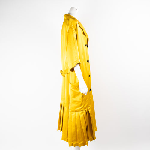 Victoria Beckham Yellow Pleated Hem Midi Dress
