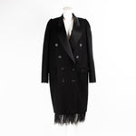 No21 Black Feather Trimmed Double- Breasted Coat