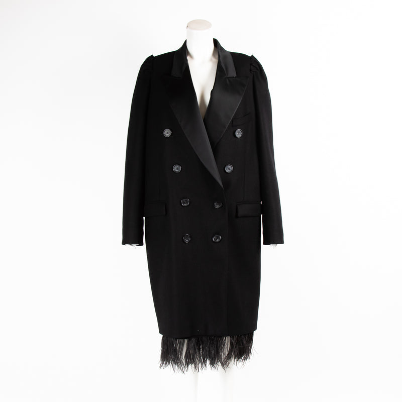 No21 Black Feather Trimmed Double- Breasted Coat