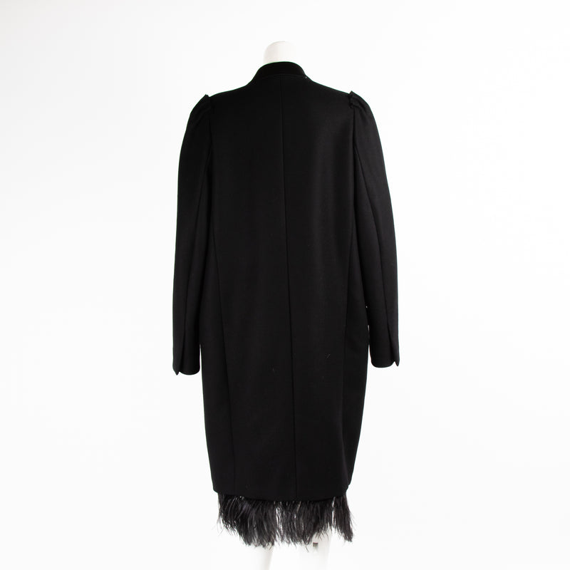 No21 Black Feather Trimmed Double- Breasted Coat