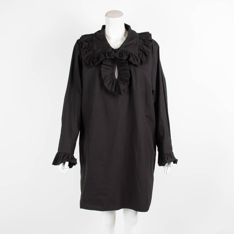 MSGM Black Ruffled Trim Big Collar Tunic Dress