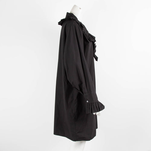 MSGM Black Ruffled Trim Big Collar Tunic Dress