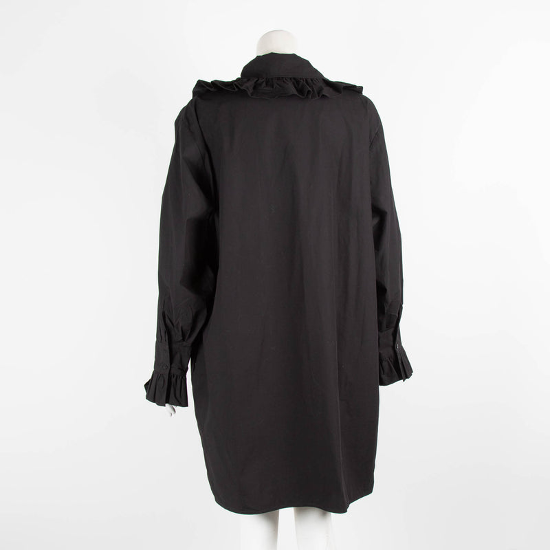 MSGM Black Ruffled Trim Big Collar Tunic Dress