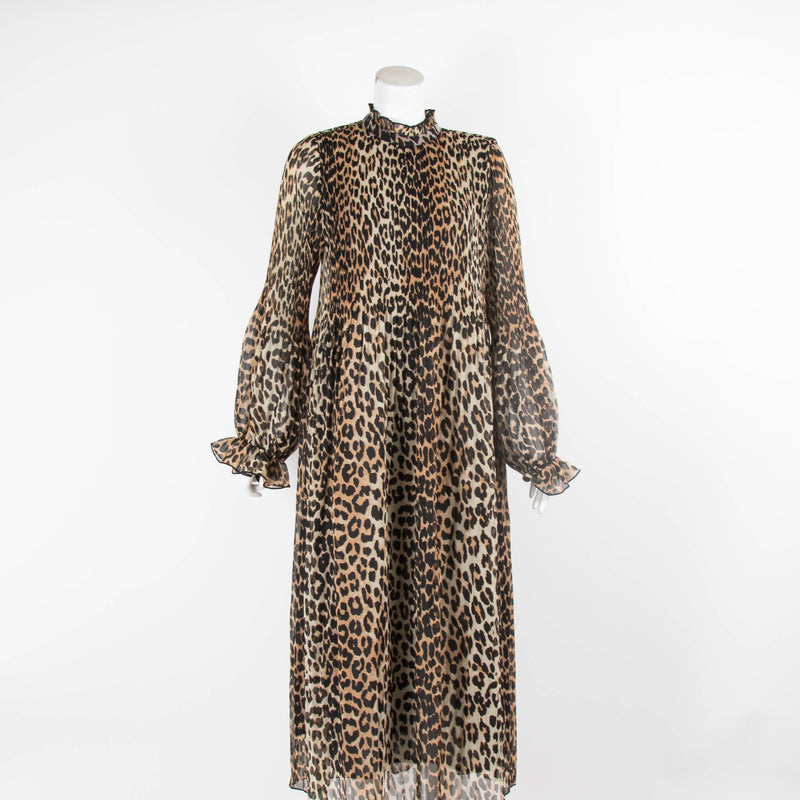 Ganni Leopard Print Pleated Maxi Dress