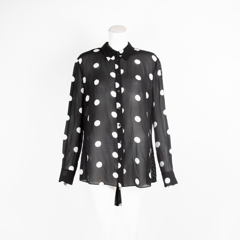 Moschino Black Polka Dot Tie Neck Blouse