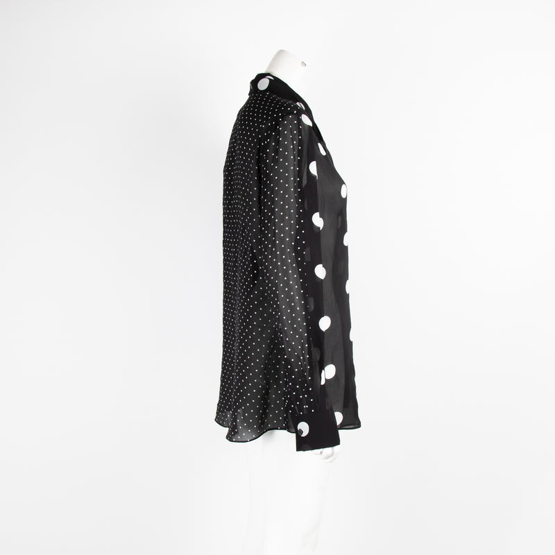 Moschino Black Polka Dot Tie Neck Blouse