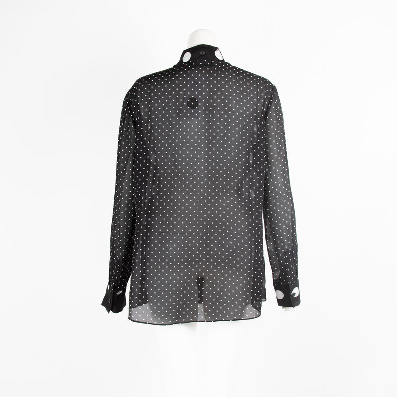 Moschino Black Polka Dot Tie Neck Blouse