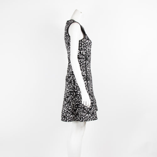 Antonio Berardi Black And White Animal Fit And Flare Sleeveless Dress