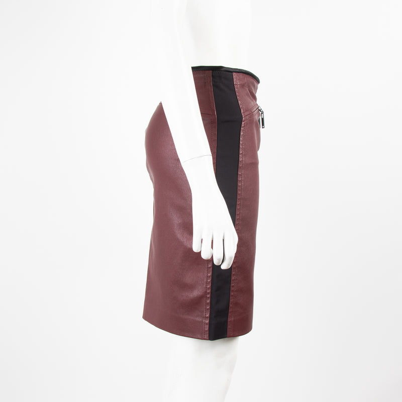 Louis Vuitton Burgundy Leather Black Side Panel Skirt