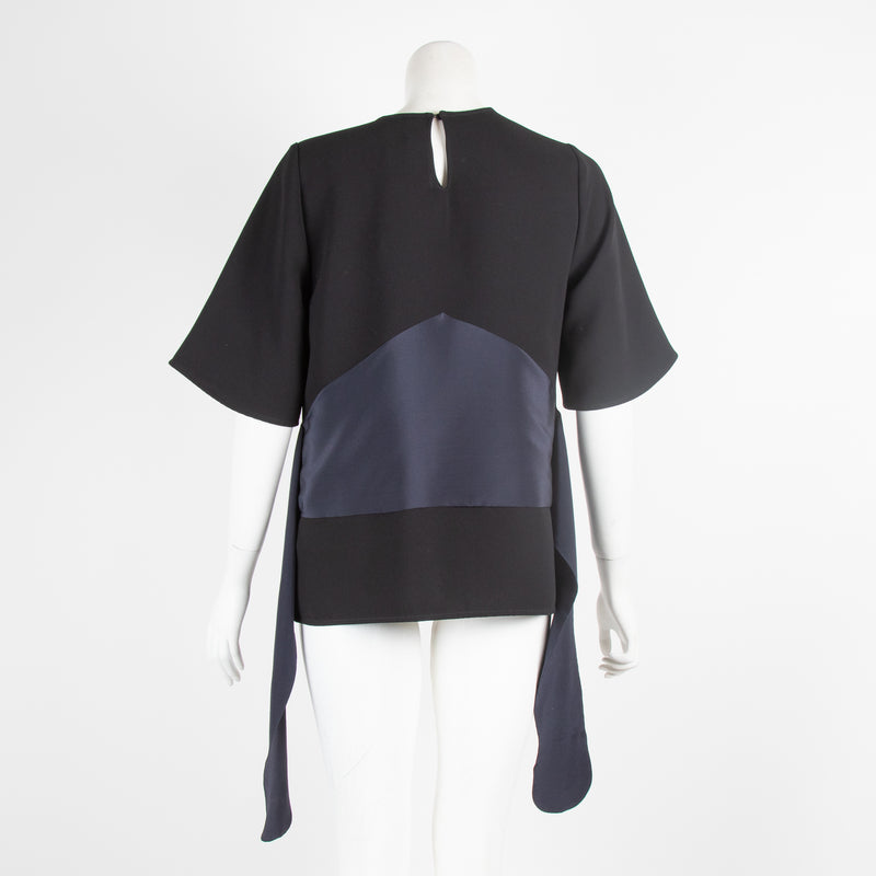 Victoria Beckham Black Blouse with Navy Belt