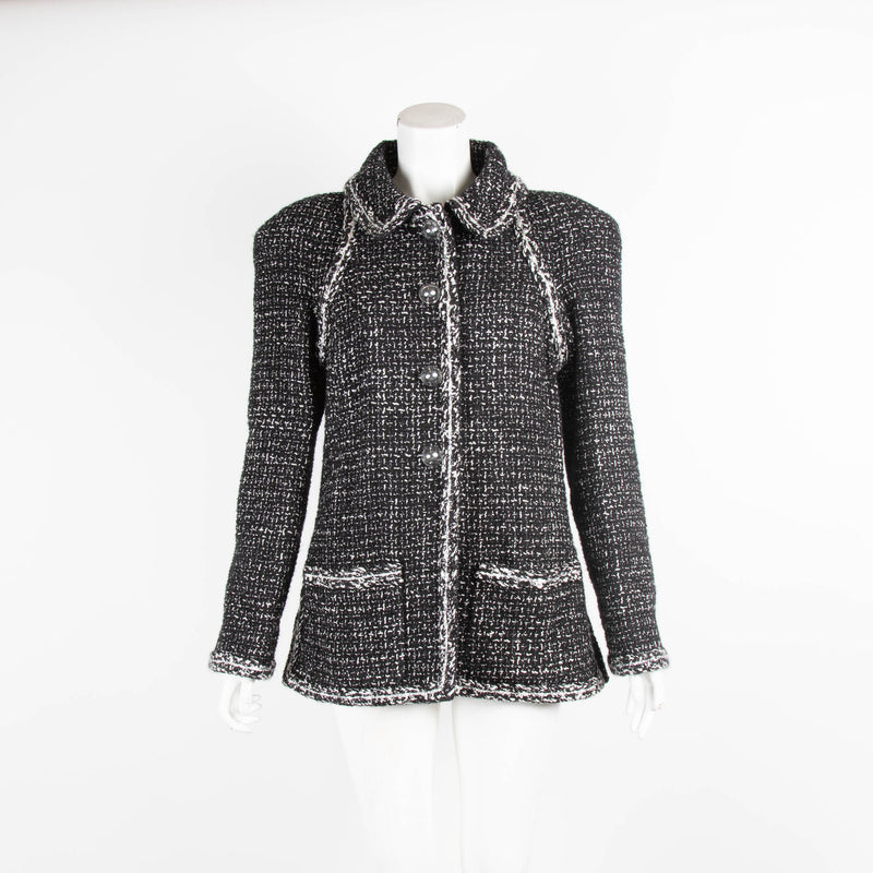 Chanel Black White Tweed Perspex Button Jacket