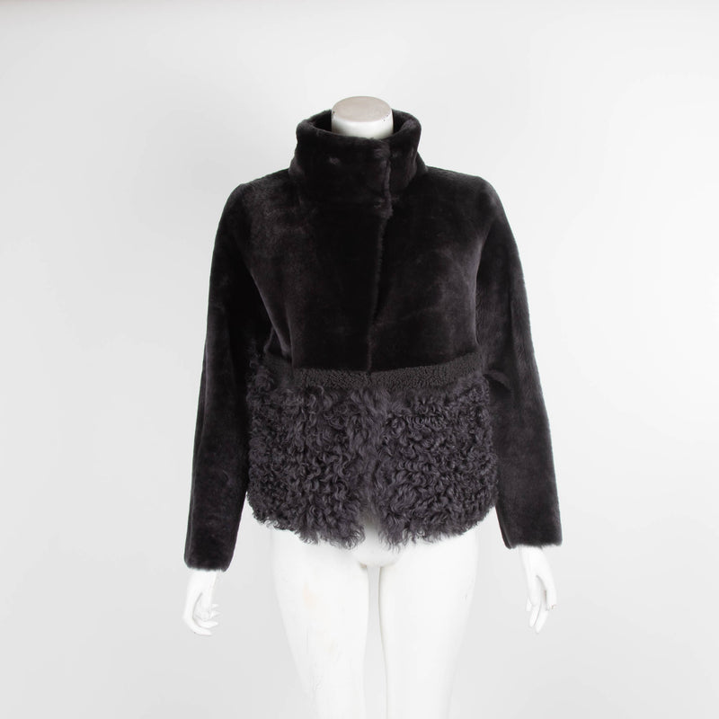 Tory Burch Grey Cropped Shearling Coat