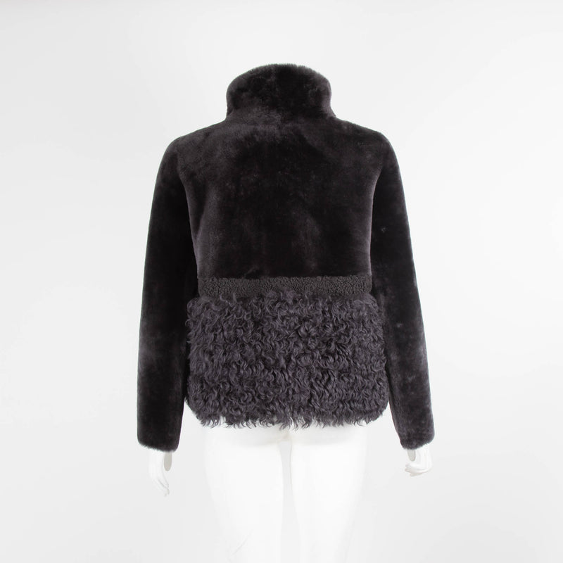 Tory Burch Grey Cropped Shearling Coat