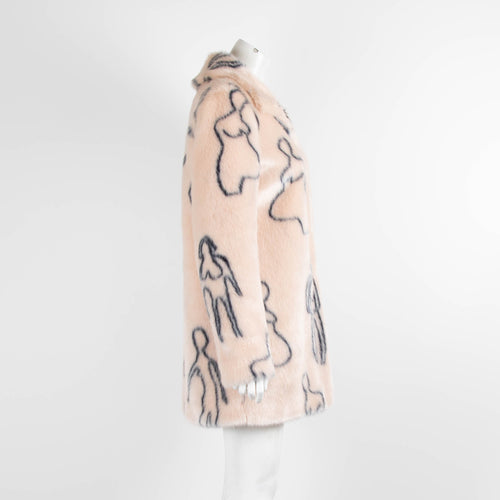Shrimps Pale Pink Figure Outline Faux Fur Coat