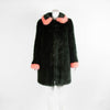 Shrimps Emerald Green Faux Fur Coat with Coral Cuffs