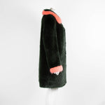 Shrimps Emerald Green Faux Fur Coat with Coral Cuffs
