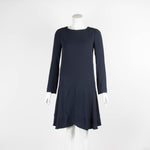 Chloe Long Sleeve Navy Crepe Fit and Flare Dress