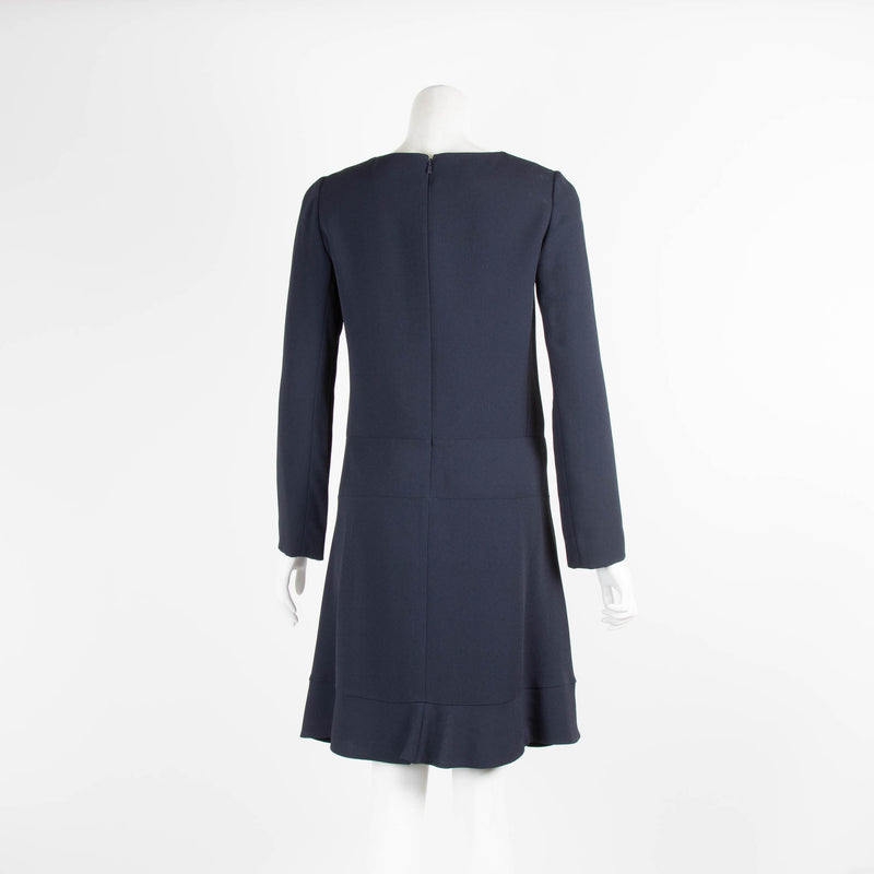 Chloe Long Sleeve Navy Crepe Fit and Flare Dress