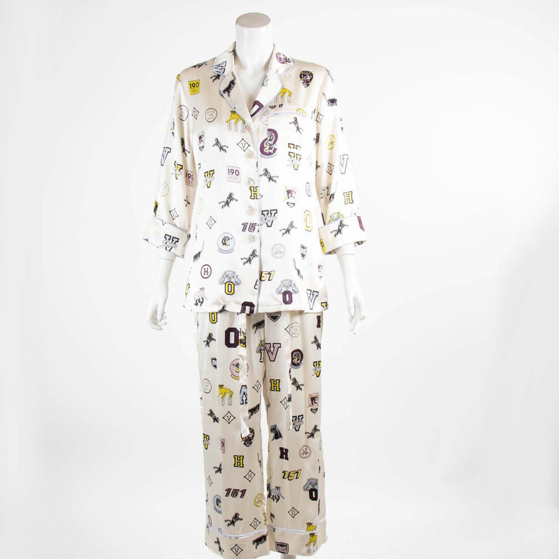 Olivia Von Halle Cream Printed Silk Pyjama Set