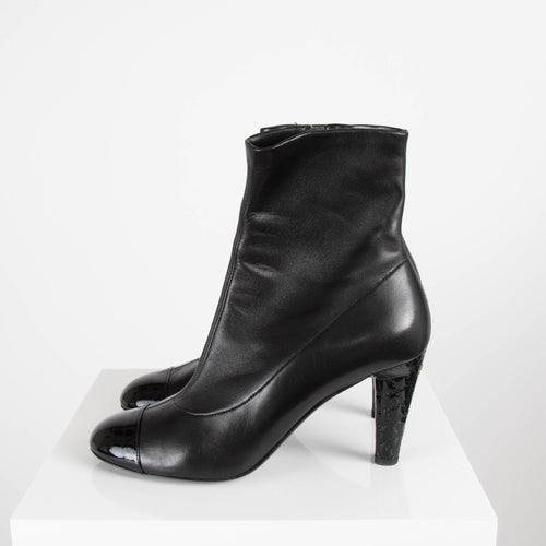 Chanel Black Ankle Boot with Patent Toe and Heel