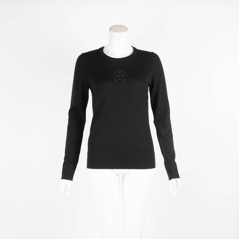 Tory Burch Black Wool Logo Round Neck Jumper